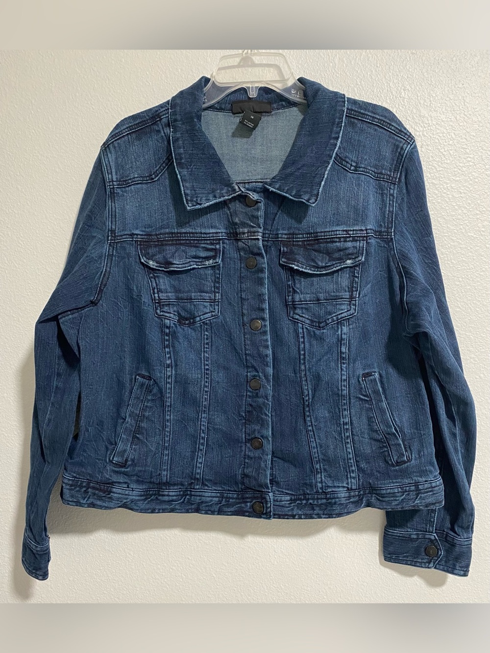 Lane Bryant Blue Denim Jacket sz 26 Plus Stretchy Medium Wash EUC